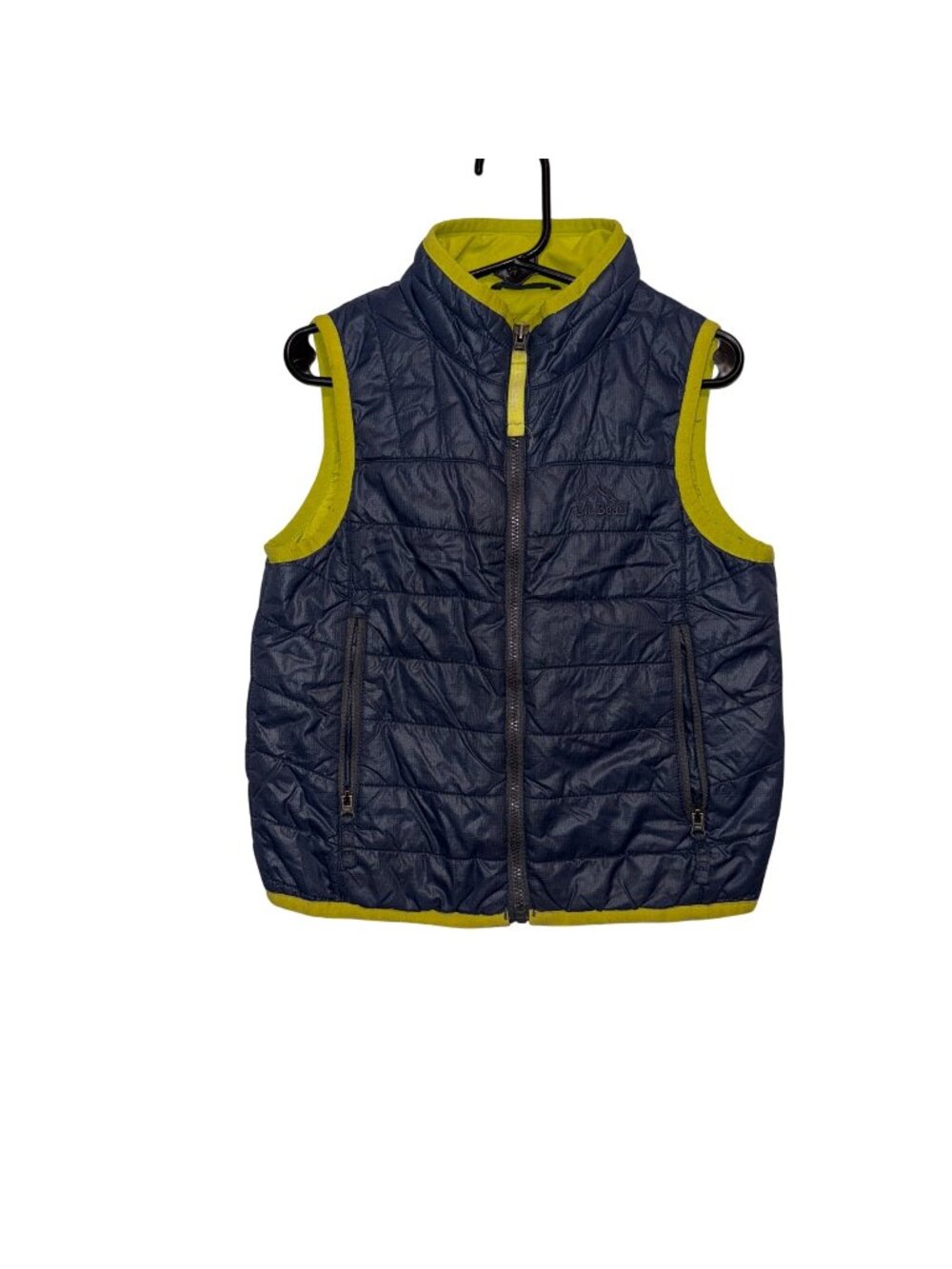 L.L. Bean Kids Vest Navy/Yellow Size S Lightweight Quilted Sleeveless Zip Pocket